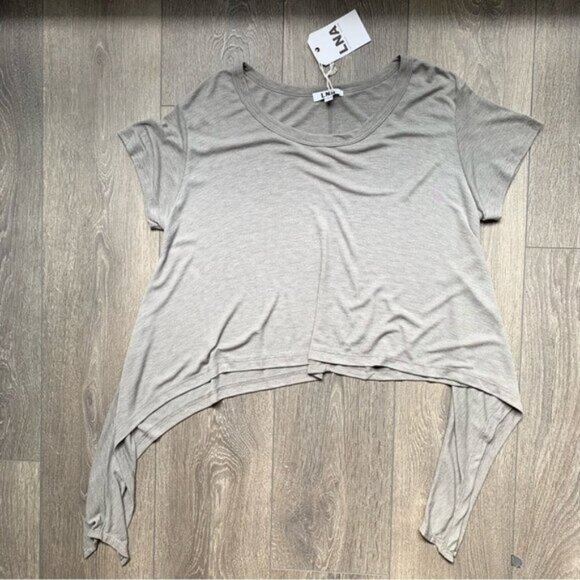 Revolve LNA Women’s T-shirt Ribbon Tee Asymmetric Hem Short Sleeve Tie up side S - Picture 3 of 16